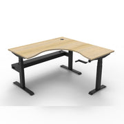 Boost Crank Corner Workstation With Cable Tray Without Screen Natural Oak Top & Black Satin Frame