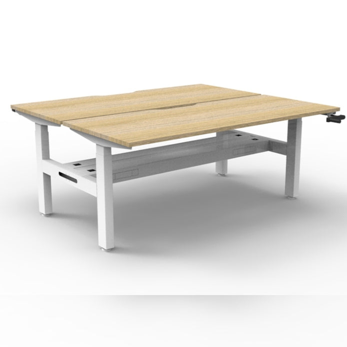 Boost Crank Back To Back Workstation With Cable Tray Without Screen Natural Oak Top & White Satin Frame