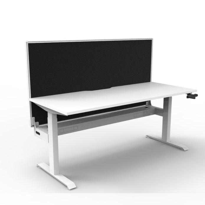 Boost Crank Single Sided Workstation Natural White Top & White Satin Frame With Cable Tray With Screen