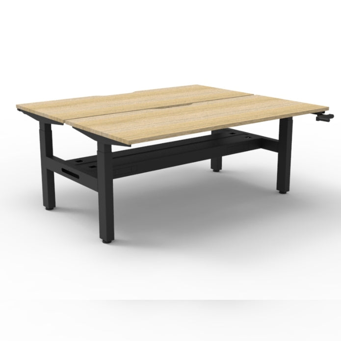 Boost Crank Back To Back Workstation With Cable Tray Without Screen Natural Oak Top & Black Satin Frame