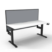 Boost Crank Single Sided Workstation Natural White Top & Black Satin Frame Without Cable Tray With Screen
