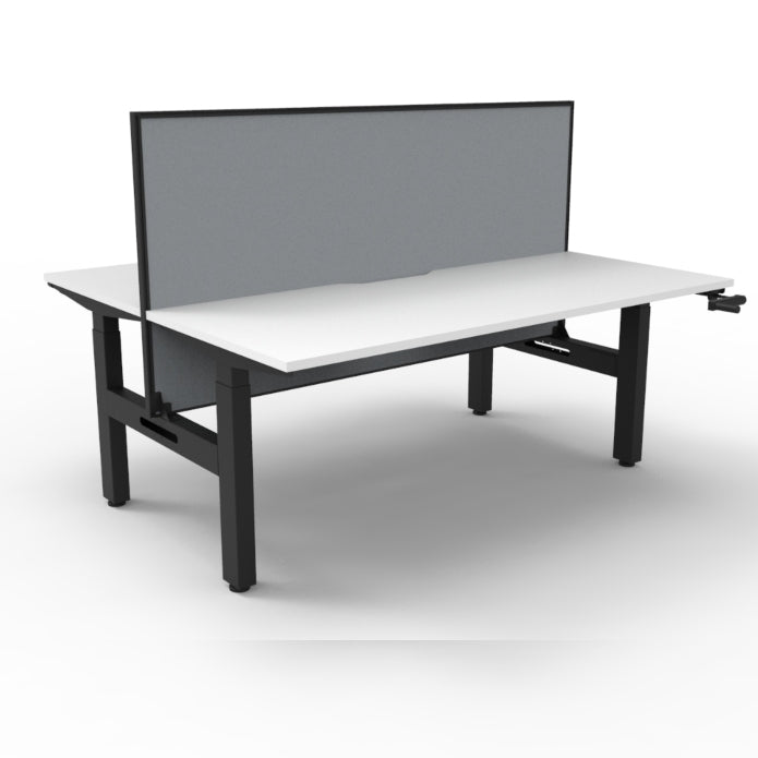 Boost Crank Back To Back Workstation Without Cable Tray With Screen Natural White Top & Black Satin Frame