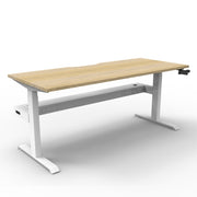 Boost Crank Single Sided Workstation Natural Oak Top & White Satin Frame With Cable Tray Without Screen