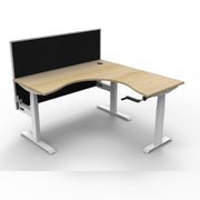 Boost Crank Corner Workstation Without Cable Tray With Screen Natural Oak Top & White Satin Frame
