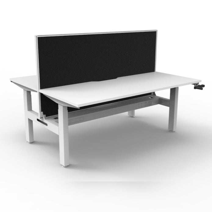 Boost Crank Back To Back Workstation With Cable Tray With Screen Natural White Top & White Satin Frame