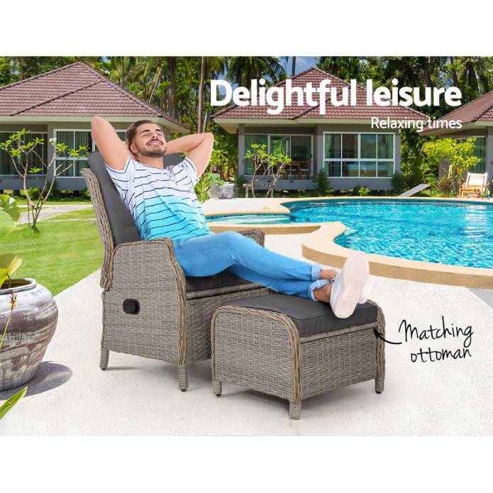 Gardeon Recliner Chair Sun lounge Setting Outdoor Furniture Patio Wicker Sofa