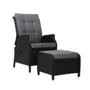 Gardeon Recliner Chair Sun lounge Setting Outdoor Furniture Patio Wicker Sofa Black