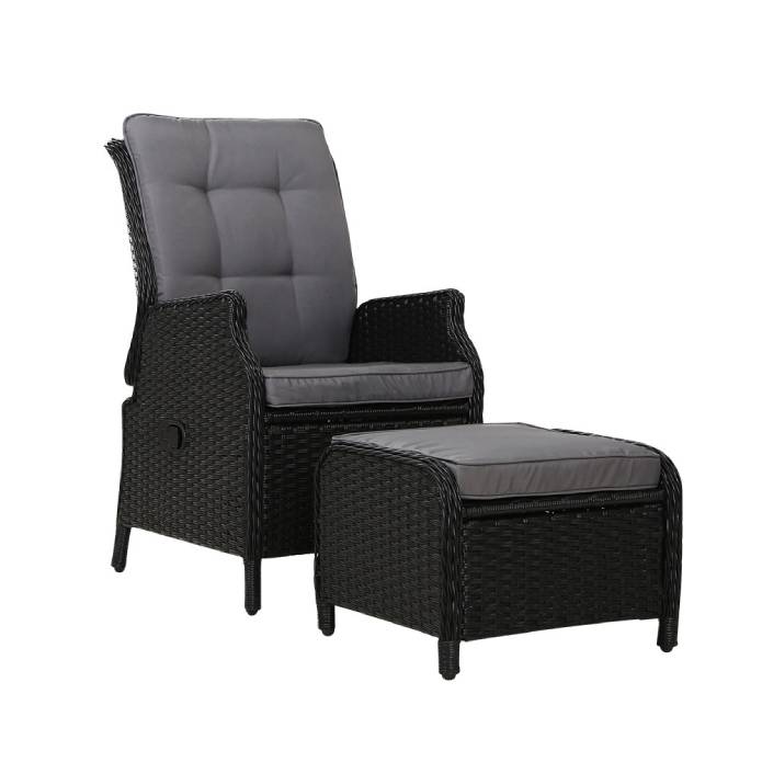 Gardeon Recliner Chair Sun lounge Setting Outdoor Furniture Patio Wicker Sofa Black