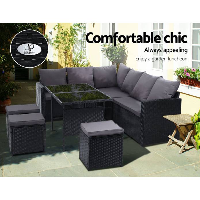 Gardeon Outdoor Furniture Dining Setting Sofa Set Wicker 9 Seater Storage Cover