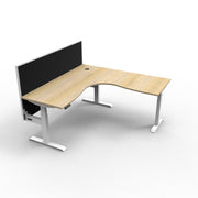 Boost+ Corner Workstation 1800mm W x 1500mm W x 750mm D Natural Oak Top &amp; White Satin Frame Without Cable Tray With Screen