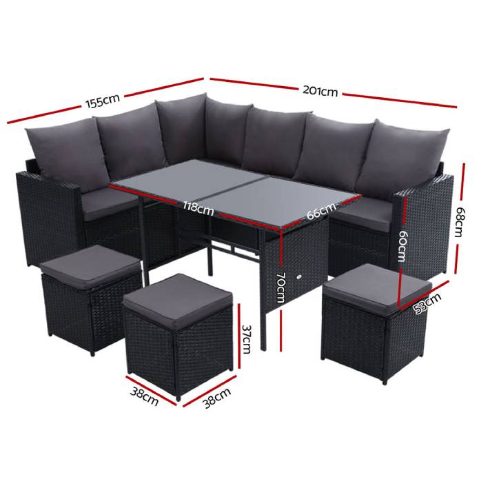 Gardeon Outdoor Furniture Dining Setting Sofa Set Wicker 9 Seater Storage Cover