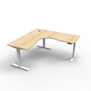 Boost+ Corner Workstation 1800mm W x 1500mm W x 750mm D Natural Oak Top &amp; White Satin Frame Without Cable Tray Without Screen