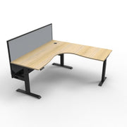 Boost+ Corner Workstation 1800mm W x 1800mm W x 750mm D Natural Oak Top &amp; Black Satin Frame With Cable Tray With Screen
