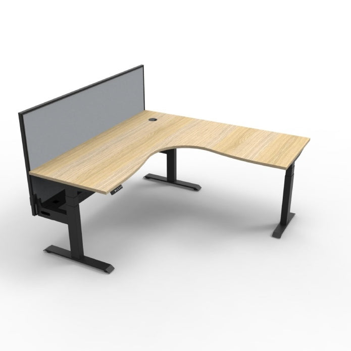 Boost+ Corner Workstation 1800mm W x 1500mm W x 750mm D Natural Oak Top &amp; Black Satin Frame With Cable Tray With Screen