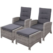 Set of 2 Sun lounge Recliner Chair Wicker Lounger Sofa Day Bed Outdoor Chairs Patio Furniture Garden Cushion Ottoman Gardeon Grey