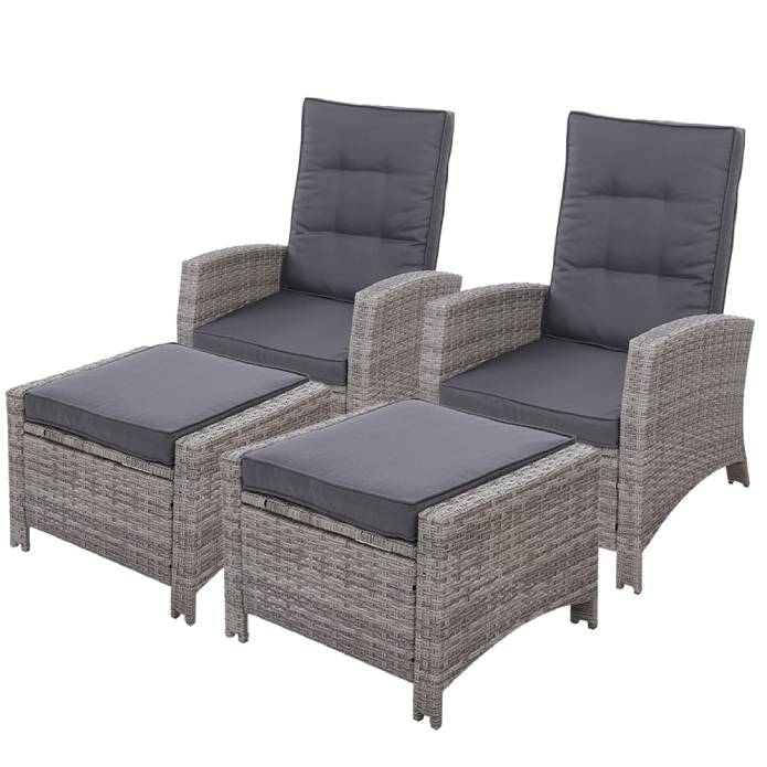 Set of 2 Sun lounge Recliner Chair Wicker Lounger Sofa Day Bed Outdoor Chairs Patio Furniture Garden Cushion Ottoman Gardeon Grey