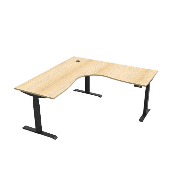 Boost+ Corner Workstation 1500mm W x 1500mm W x 750mm D Natural Oak Top &amp; Black Satin Frame Without Cable Tray Without Screen