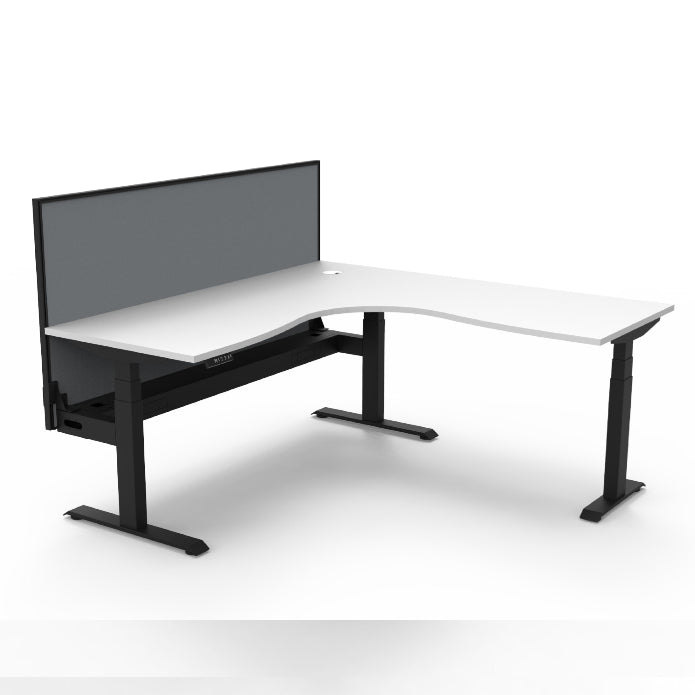 Boost+ Corner Workstation 1800mm W x 1800mm W x 750mm D Natural White Top &amp; Black Satin Frame With Cable Tray With Screen