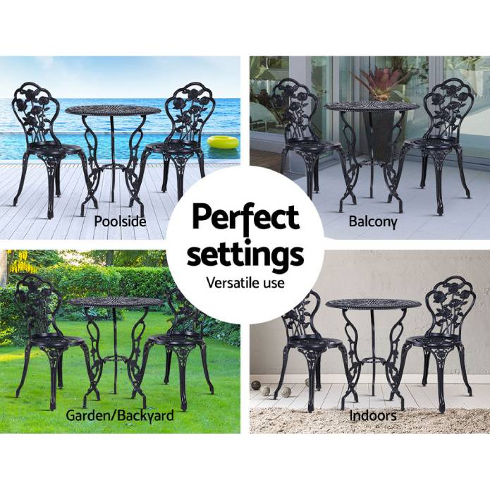 Gardeon Outdoor Furniture Chairs Table 3pc Aluminium Bistro