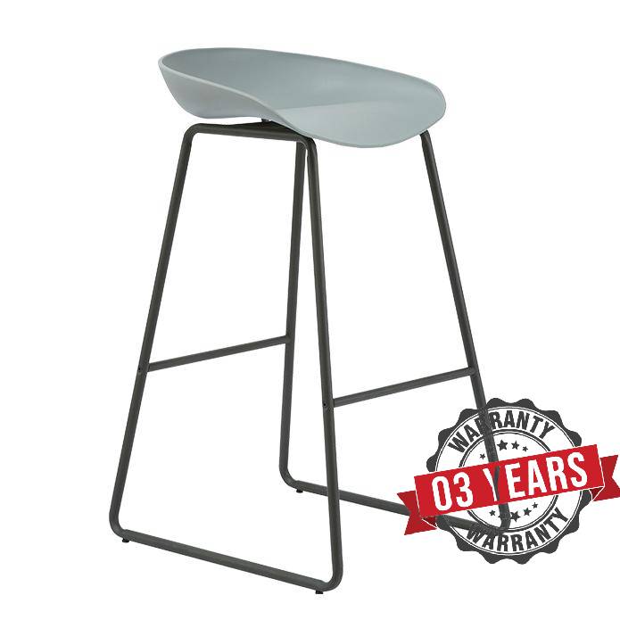 Rapidline Aries Modern Plastic Bar Stool With Black Powder Coated Frame Grey