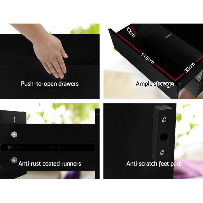 Artiss Bedside Table 2 Drawers RGB LED Side Nightstand High Gloss Cabinet