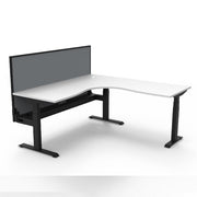 Boost+ Corner Workstation 1500mm W x 1500mm W x 750mm D Natural White Top &amp; Black Satin Frame With Cable Tray With Screen