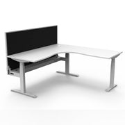 Boost+ Corner Workstation 1800mm W x 1800mm W x 750mm D Natural White Top &amp; White Satin Frame With Cable Tray With Screen