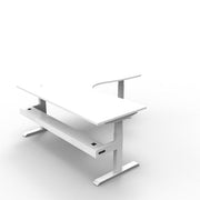 Boost+ Corner Workstation 1500mm W x 1500mm W x 750mm D Natural White Top &amp; White Satin Frame With Cable Tray Without Screen