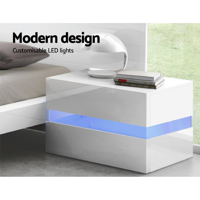 Artiss Bedside Table 2 Drawers RGB LED Side Nightstand Cabinet