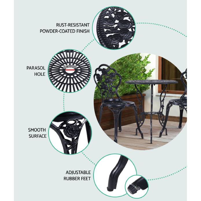Gardeon Outdoor Furniture Chairs Table 3pc Aluminium Bistro