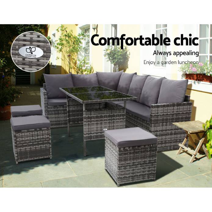 Gardeon Outdoor Furniture Dining Setting Sofa Set Wicker 9 Seater Storage Cover