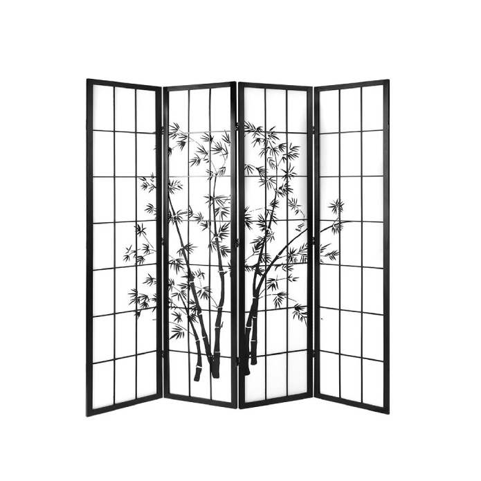Artiss Room Divider Screen Privacy Dividers Pine Wood Stand Shoji Bamboo Black White 4 Panel