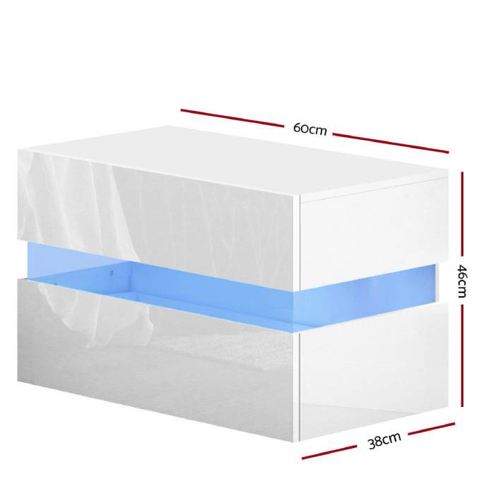 Artiss Bedside Table 2 Drawers RGB LED Side Nightstand High Gloss Cabinet