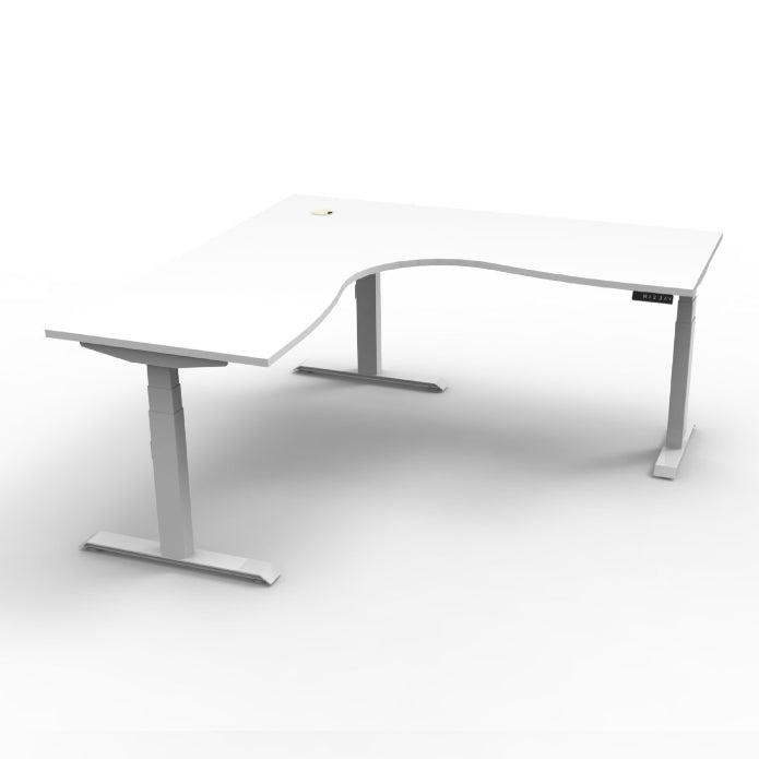 Boost+ Corner Workstation 1800mm W x 1800mm W x 750mm D Natural White Top &amp; White Satin Frame Without Cable Tray Without Screen