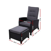 Set of 2 Sun lounge Recliner Chair Wicker Lounger Sofa Day Bed Outdoor Chairs Patio Furniture Garden Cushion Ottoman Gardeon