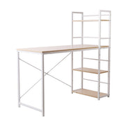Artiss Metal Study Computer Desk with Shelves - White with Oak Top