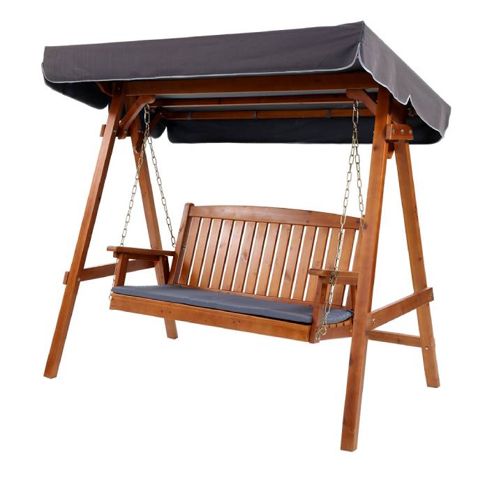 Gardeon Wooden Swing Chair Garden Bench Canopy 3 Seater Outdoor Furniture Teak