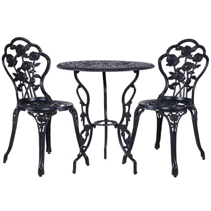 Gardeon Outdoor Furniture Chairs Table 3pc Aluminium Bistro Black
