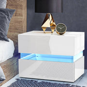 Artiss Bedside Table 2 Drawers RGB LED Side Nightstand High Gloss Cabinet