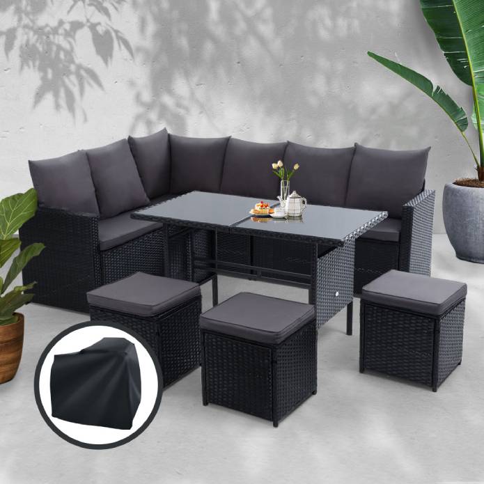 Gardeon Outdoor Furniture Dining Setting Sofa Set Wicker 9 Seater Storage Cover