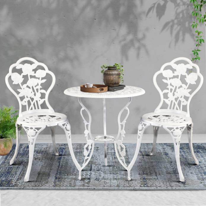 Gardeon Outdoor Furniture Chairs Table 3pc Aluminium Bistro