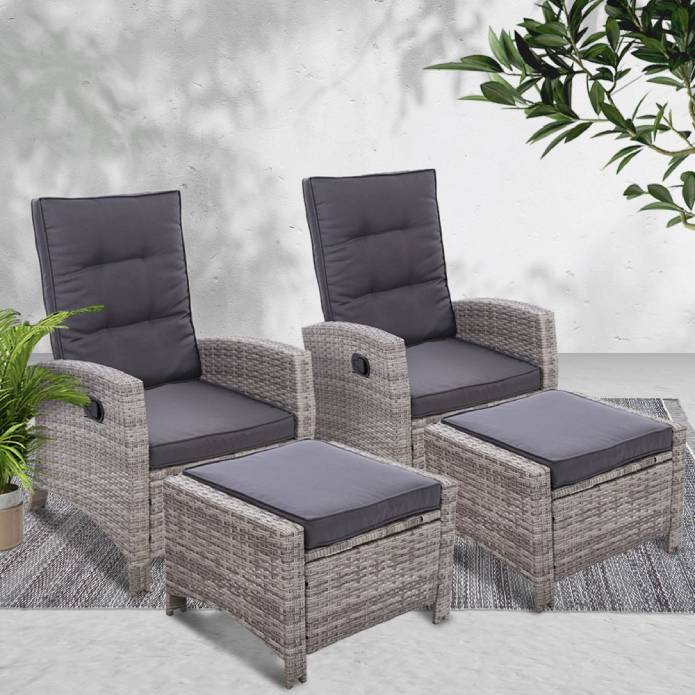 Set of 2 Sun lounge Recliner Chair Wicker Lounger Sofa Day Bed Outdoor Chairs Patio Furniture Garden Cushion Ottoman Gardeon