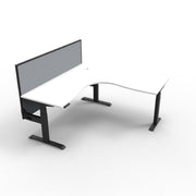 Boost+ Corner Workstation 1500mm W x 1500mm W x 750mm D Natural White Top &amp; Black Satin Frame Without Cable Tray With Screen