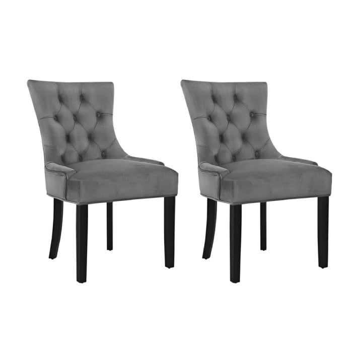 Artiss Set of 2 Dining Chair CAYES French Provincial Chairs Wooden Fabric Retro Cafe Grey