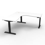 Boost+ Corner Workstation 1500mm W x 1500mm W x 750mm D Natural White Top &amp; Black Satin Frame Without Cable Tray Without Screen