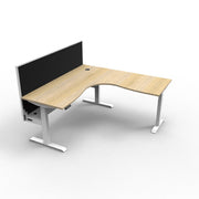 Boost+ Corner Workstation 1800mm W x 1800mm W x 750mm D Natural Oak Top &amp; White Satin Frame With Cable Tray With Screen