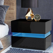 Artiss Bedside Table 2 Drawers RGB LED Side Nightstand High Gloss Cabinet