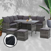 Gardeon Outdoor Furniture Dining Setting Sofa Set Wicker 9 Seater Storage Cover