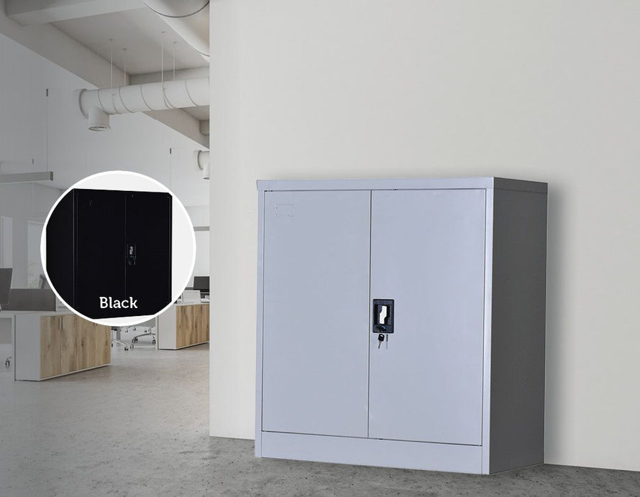 Two-Door Shelf Office Gym Filing Storage Locker Cabinet Safe- Grey
