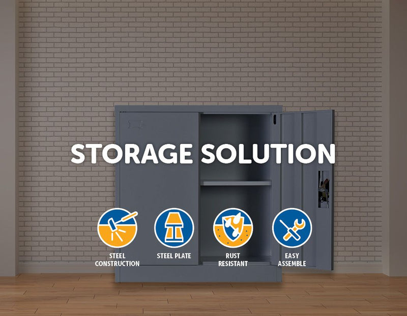 Two-Door Shelf Office Gym Filing Storage Locker Cabinet Safe- Grey